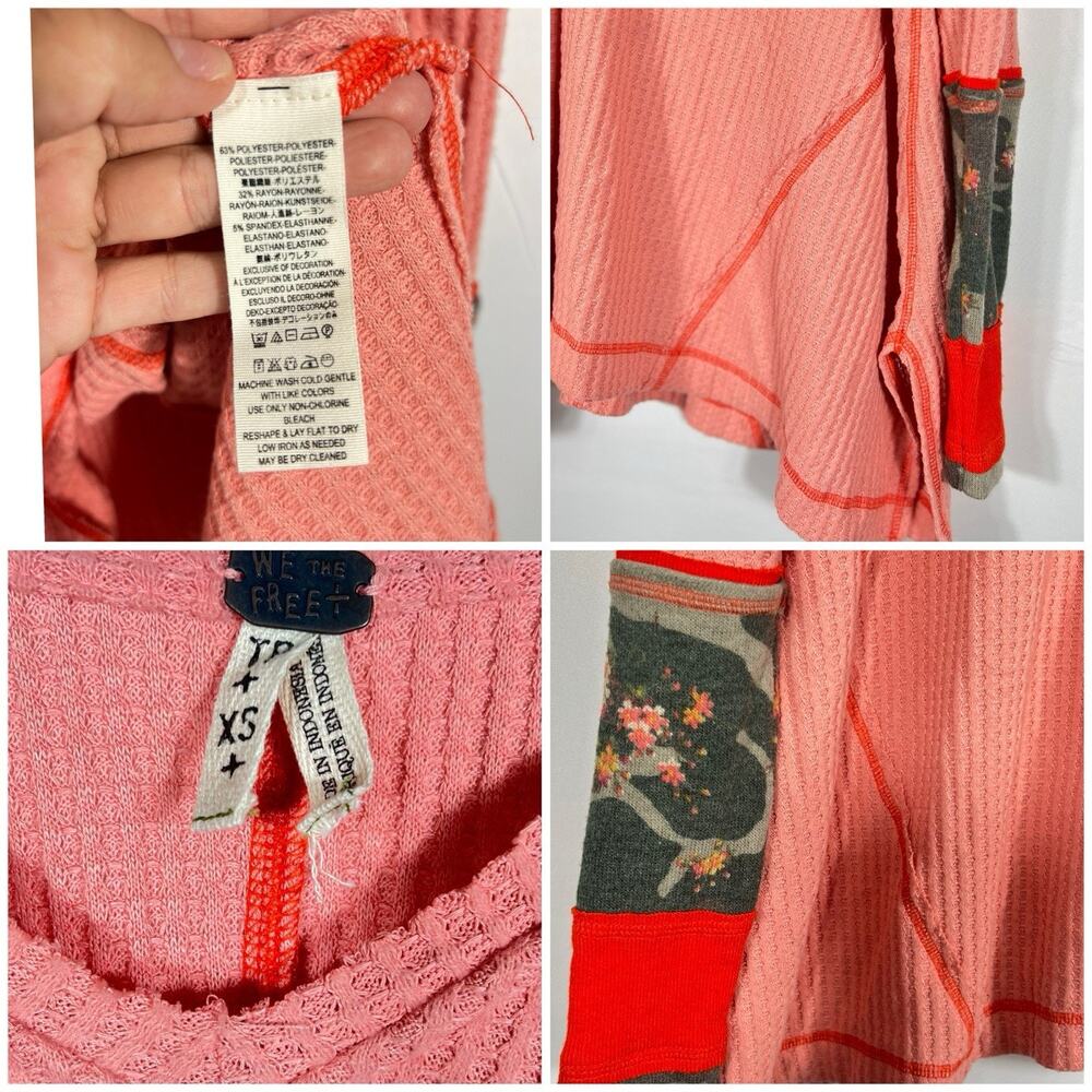 WE THE FREE Cozy thermal waffle knit leopard print cuff thermal top Orange XS - Picture 7 of 14